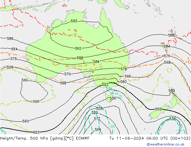 Z500/Rain (+SLP)/Z850 ECMWF Út 11.06.2024 06 UTC