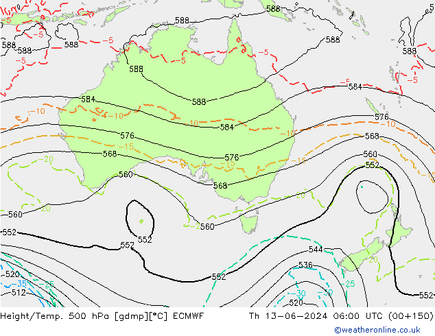 Z500/Rain (+SLP)/Z850 ECMWF Do 13.06.2024 06 UTC