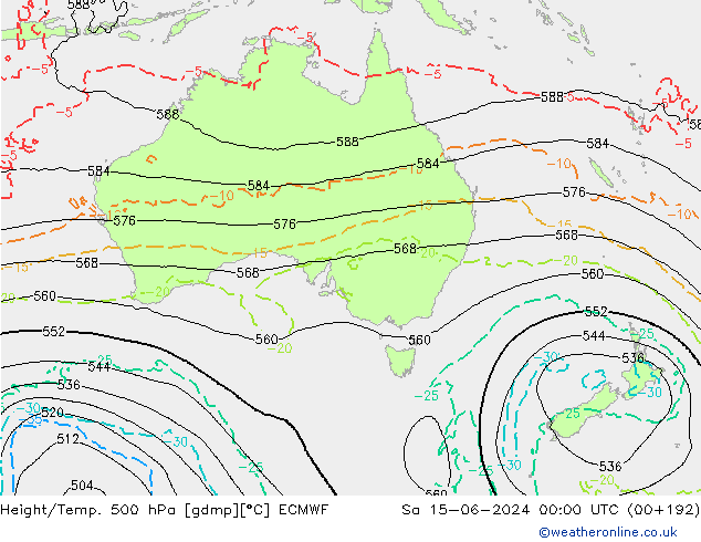 Z500/Yağmur (+YB)/Z850 ECMWF Cts 15.06.2024 00 UTC