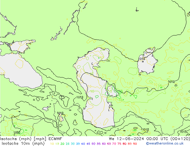 Isotachen (mph) ECMWF wo 12.06.2024 00 UTC