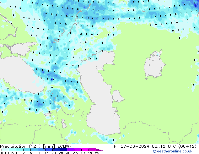 Precipitation (12h) ECMWF Fr 07.06.2024 12 UTC