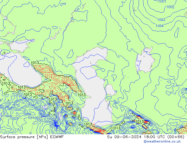 Surface pressure ECMWF Su 09.06.2024 18 UTC