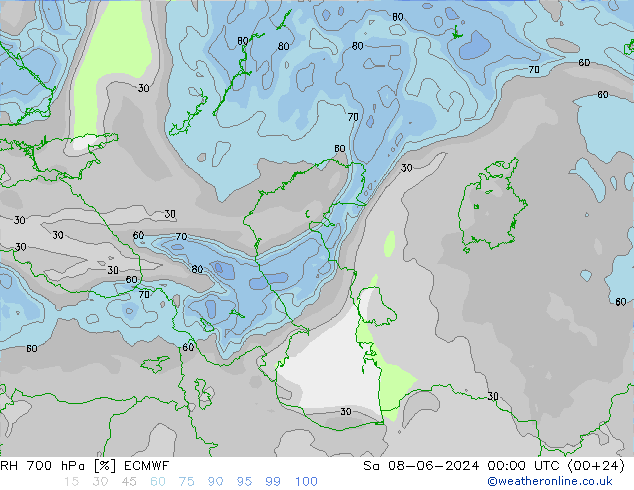 RH 700 hPa ECMWF Sa 08.06.2024 00 UTC