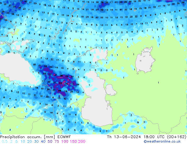 Nied. akkumuliert ECMWF Do 13.06.2024 18 UTC