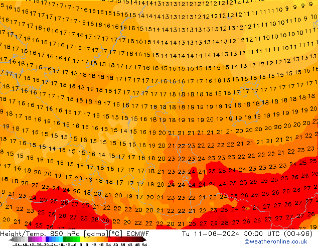 Height/Temp. 850 hPa ECMWF  11.06.2024 00 UTC