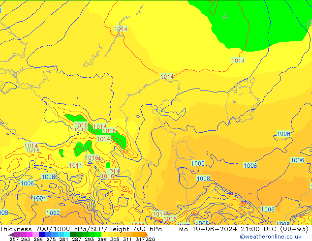 Thck 700-1000 hPa ECMWF Po 10.06.2024 21 UTC