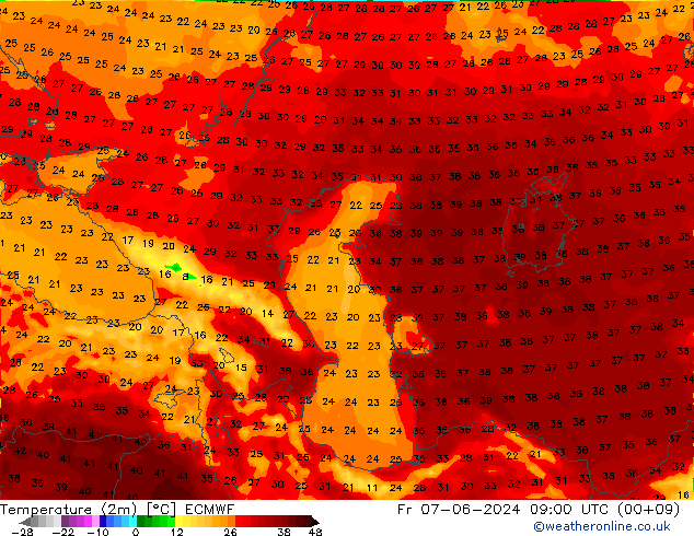 température (2m) ECMWF ven 07.06.2024 09 UTC