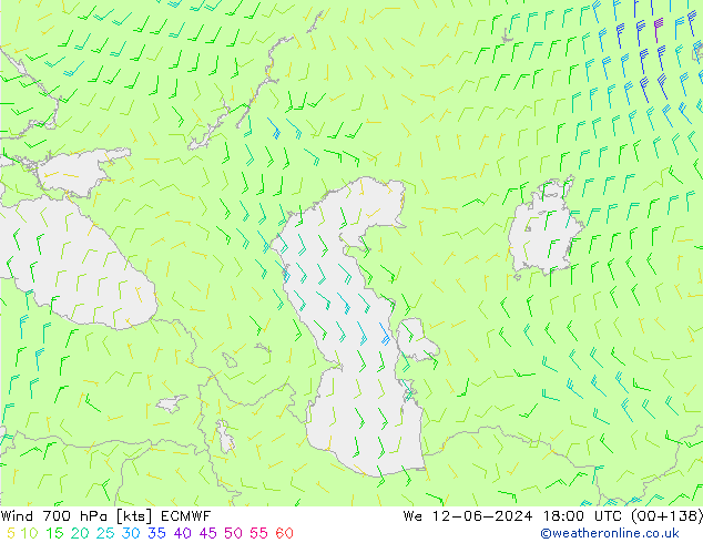 Wind 700 hPa ECMWF We 12.06.2024 18 UTC