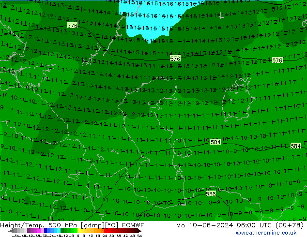 Z500/Rain (+SLP)/Z850 ECMWF lun 10.06.2024 06 UTC