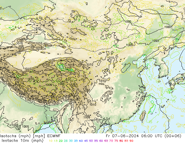 Isotachs (mph) ECMWF Fr 07.06.2024 06 UTC