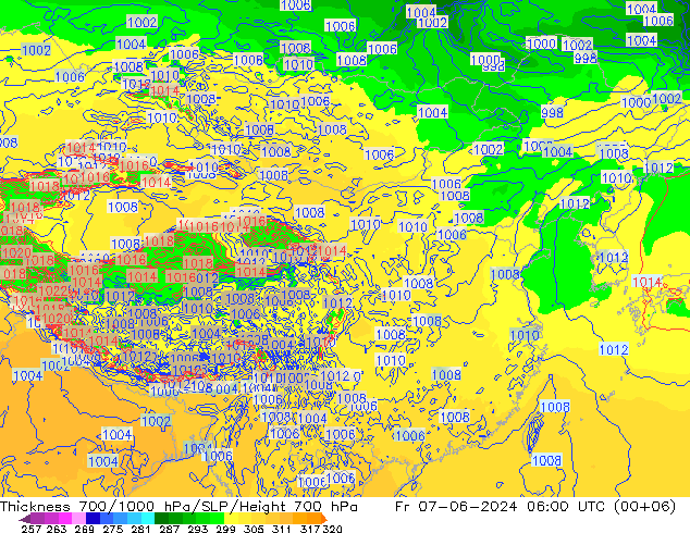 Thck 700-1000 hPa ECMWF Sex 07.06.2024 06 UTC