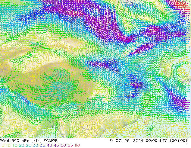 wiatr 500 hPa ECMWF pt. 07.06.2024 00 UTC