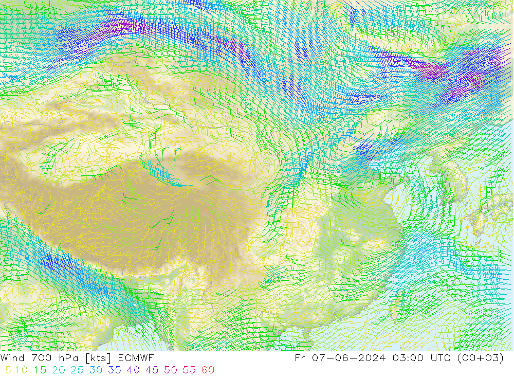 风 700 hPa ECMWF 星期五 07.06.2024 03 UTC