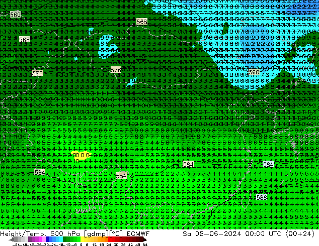 Height/Temp. 500 hPa ECMWF 星期六 08.06.2024 00 UTC