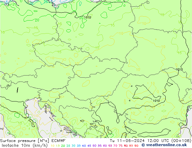 Isotaca (kph) ECMWF mar 11.06.2024 12 UTC