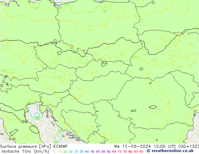 Eşrüzgar Hızları (km/sa) ECMWF Çar 12.06.2024 12 UTC