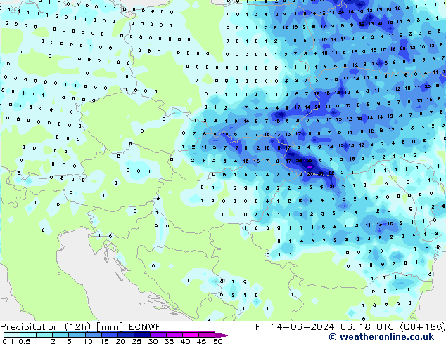 осадки (12h) ECMWF пт 14.06.2024 18 UTC