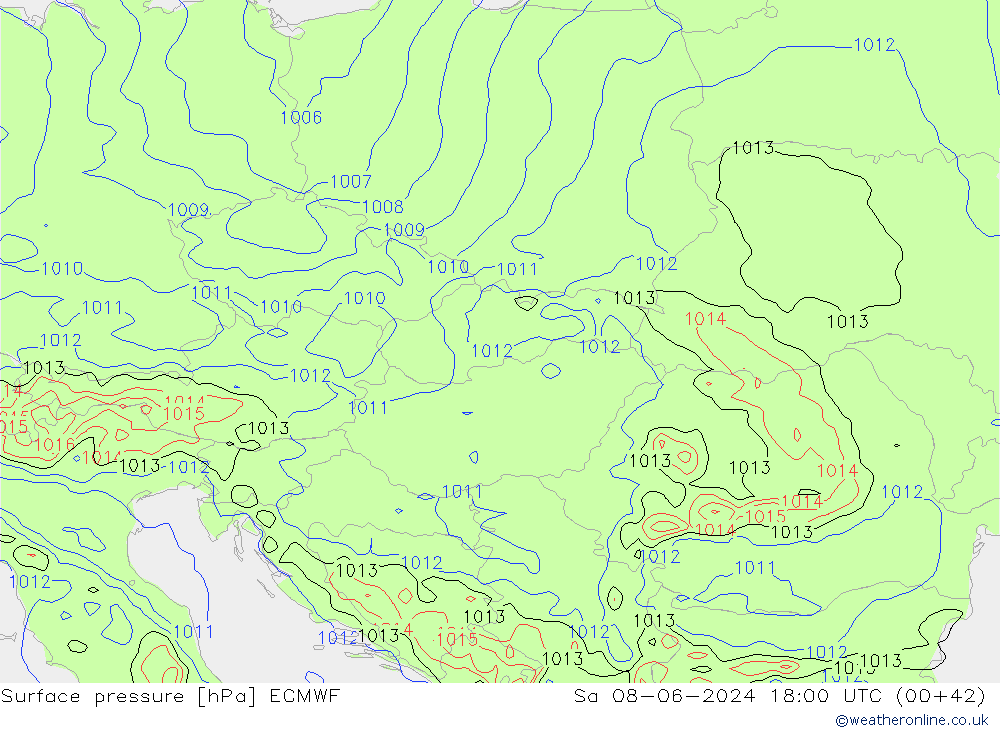 Surface pressure ECMWF Sa 08.06.2024 18 UTC