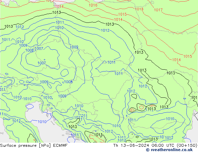 Atmosférický tlak ECMWF Čt 13.06.2024 06 UTC