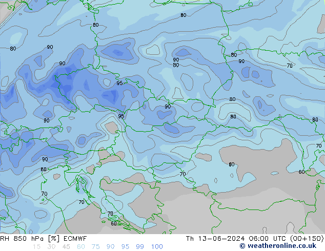 RH 850 hPa ECMWF gio 13.06.2024 06 UTC