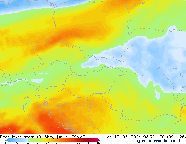 Deep layer shear (0-6km) ECMWF ср 12.06.2024 06 UTC