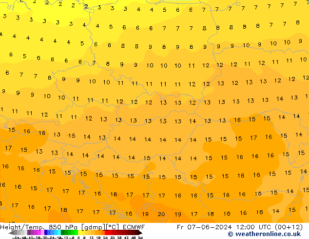 Height/Temp. 850 hPa ECMWF Sex 07.06.2024 12 UTC