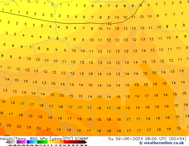 Height/Temp. 850 hPa ECMWF Su 09.06.2024 06 UTC