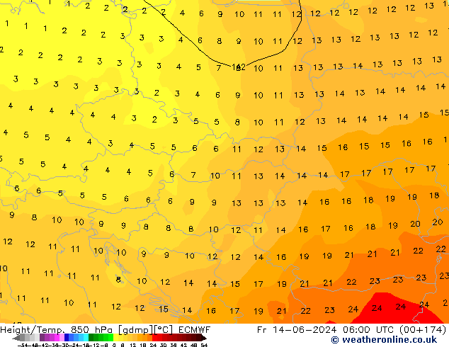 Height/Temp. 850 hPa ECMWF ven 14.06.2024 06 UTC