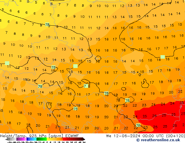 Height/Temp. 925 hPa ECMWF śro. 12.06.2024 00 UTC