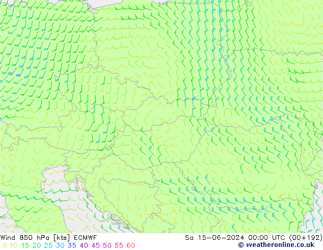 wiatr 850 hPa ECMWF so. 15.06.2024 00 UTC