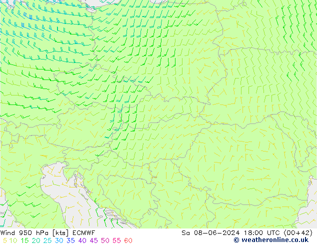 Vent 950 hPa ECMWF sam 08.06.2024 18 UTC