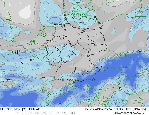 RH 300 hPa ECMWF 星期五 07.06.2024 00 UTC