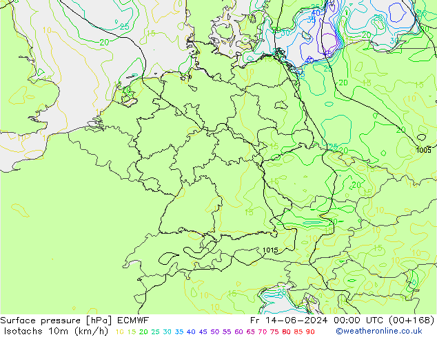 Isotachs (kph) ECMWF Sex 14.06.2024 00 UTC