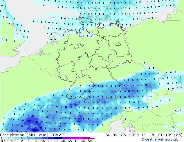 Yağış (6h) ECMWF Paz 09.06.2024 18 UTC