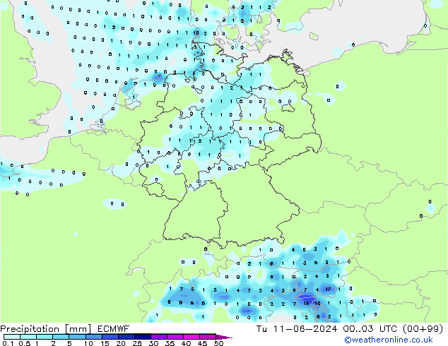 Precipitation ECMWF Tu 11.06.2024 03 UTC