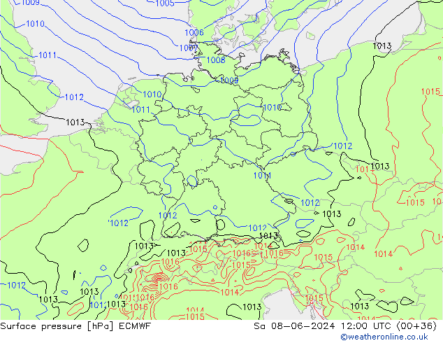 Surface pressure ECMWF Sa 08.06.2024 12 UTC