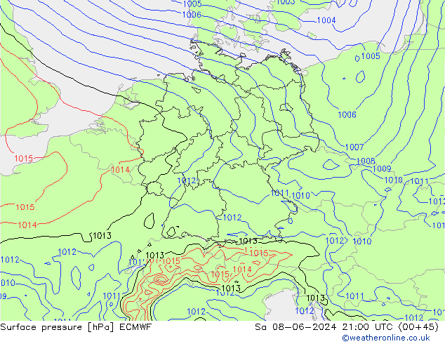 Bodendruck ECMWF Sa 08.06.2024 21 UTC