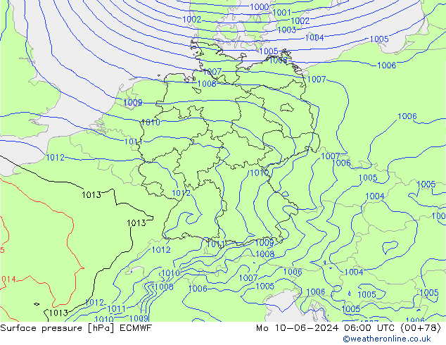 Surface pressure ECMWF Mo 10.06.2024 06 UTC