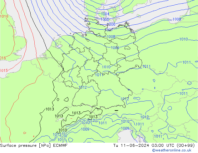 Surface pressure ECMWF Tu 11.06.2024 03 UTC