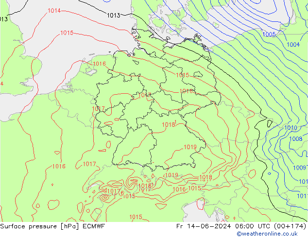 Surface pressure ECMWF Fr 14.06.2024 06 UTC