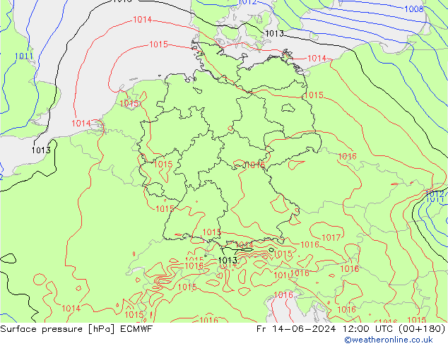 Surface pressure ECMWF Fr 14.06.2024 12 UTC