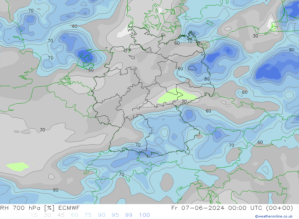 RH 700 hPa ECMWF Sex 07.06.2024 00 UTC