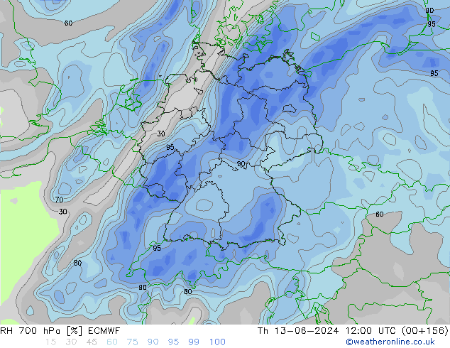 RH 700 hPa ECMWF Th 13.06.2024 12 UTC