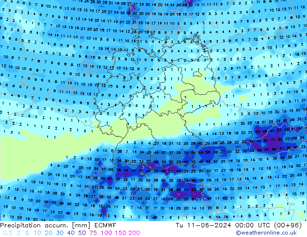 Precipitation accum. ECMWF Ter 11.06.2024 00 UTC