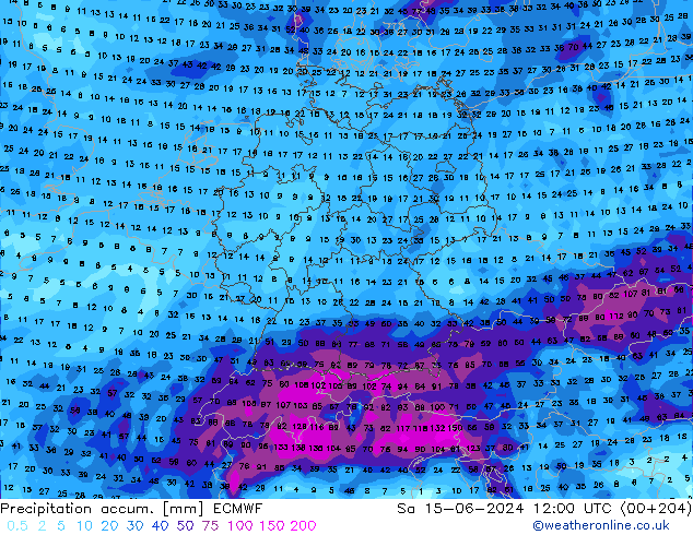 Nied. akkumuliert ECMWF Sa 15.06.2024 12 UTC