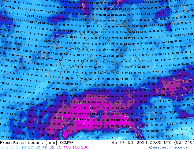 Precipitation accum. ECMWF Seg 17.06.2024 00 UTC