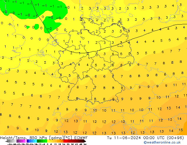 Z500/Rain (+SLP)/Z850 ECMWF вт 11.06.2024 00 UTC