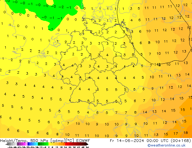 Z500/Rain (+SLP)/Z850 ECMWF ven 14.06.2024 00 UTC