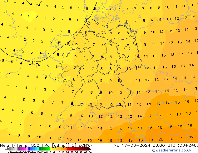 Height/Temp. 850 hPa ECMWF Mo 17.06.2024 00 UTC