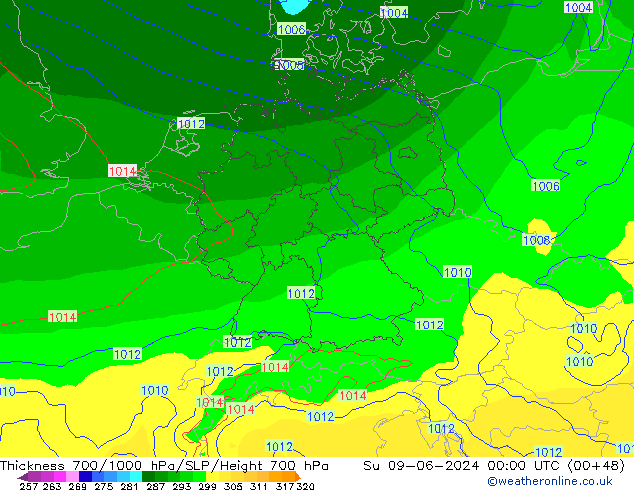 Thck 700-1000 hPa ECMWF  09.06.2024 00 UTC